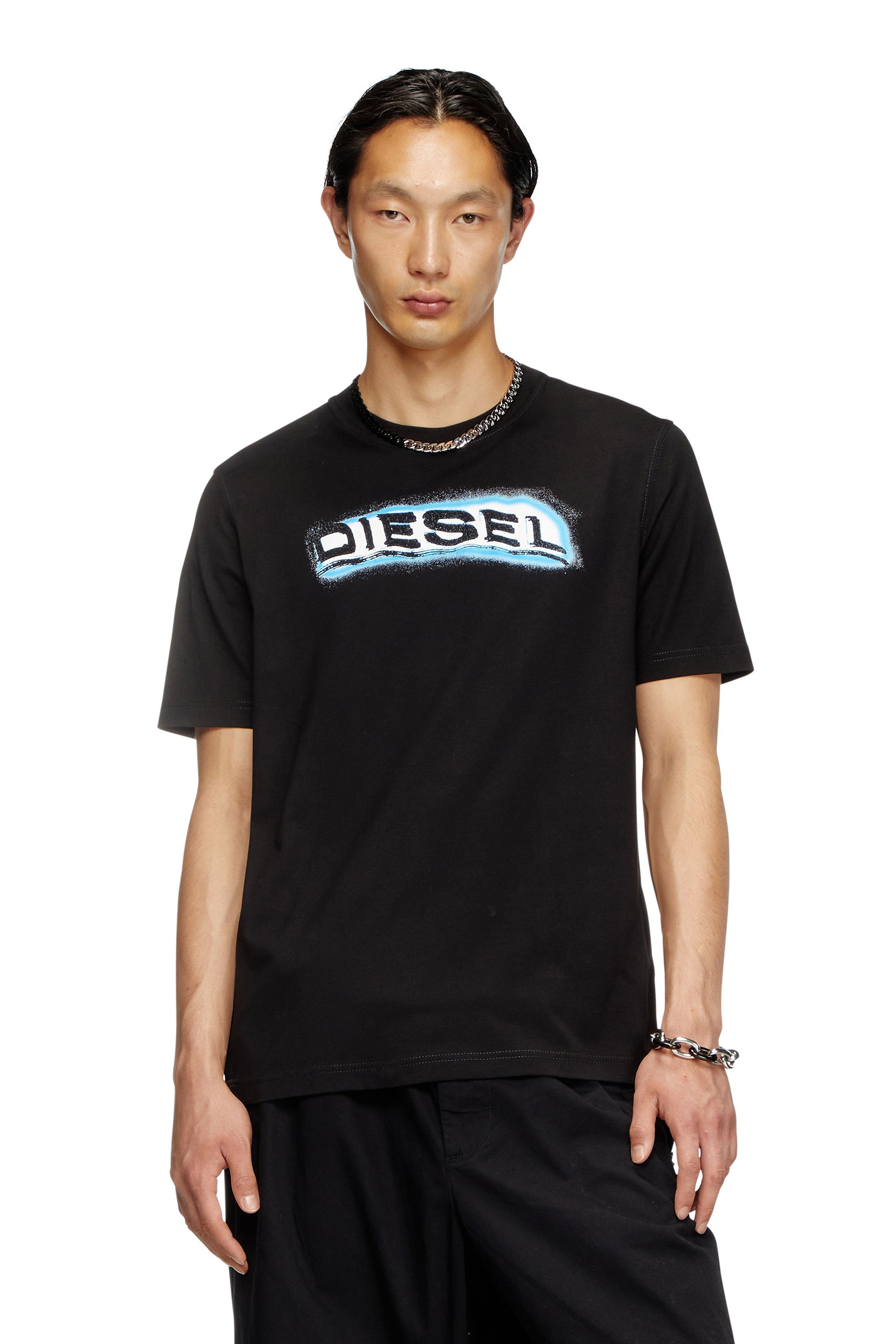 Diesel - T-ADJUST-R4, T-shirt avec logo imprimé bouffant Homme in Noir - 1