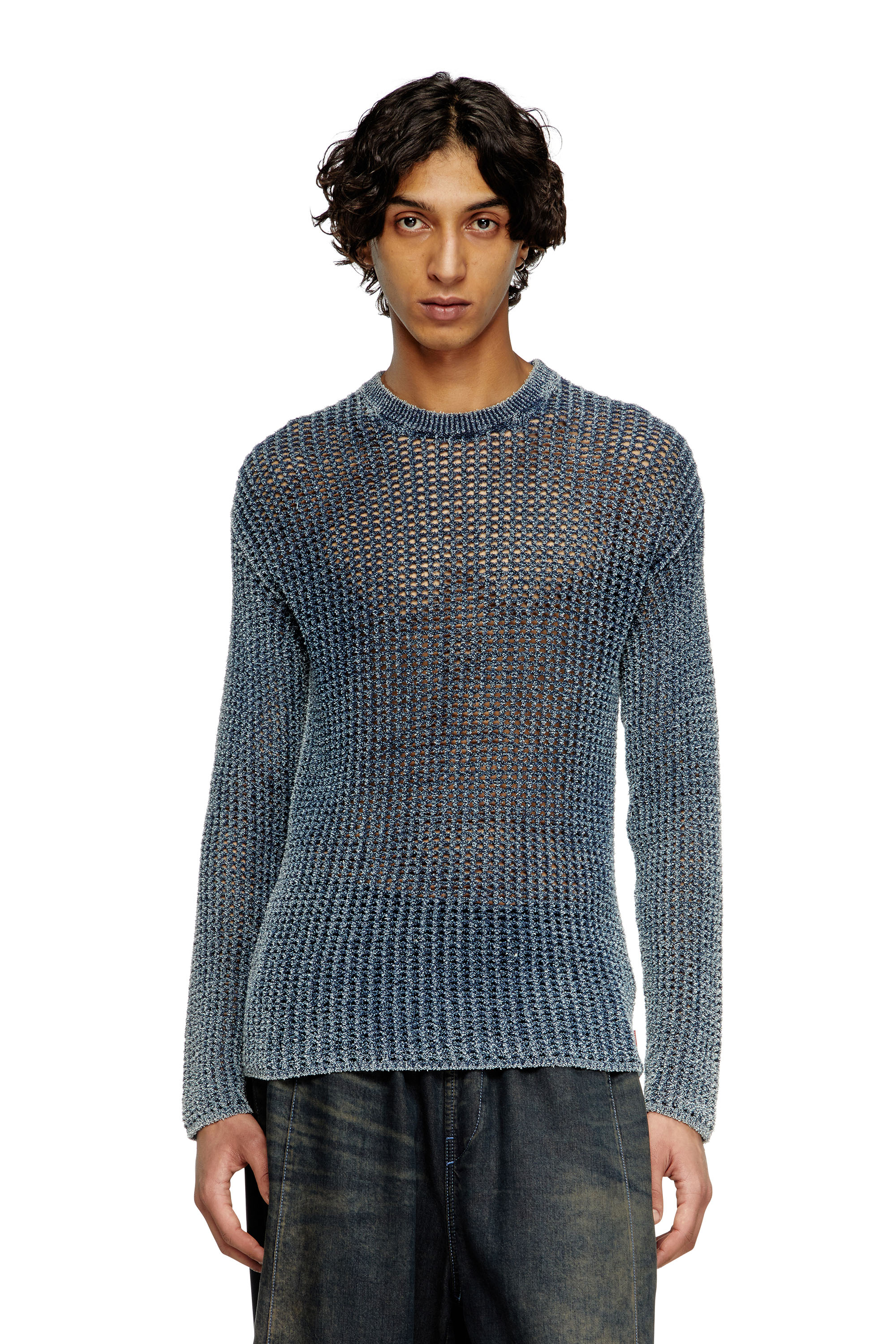 Diesel - K-REDROS, Pull en maille mesh en fil de denim Homme in Bleu - 1
