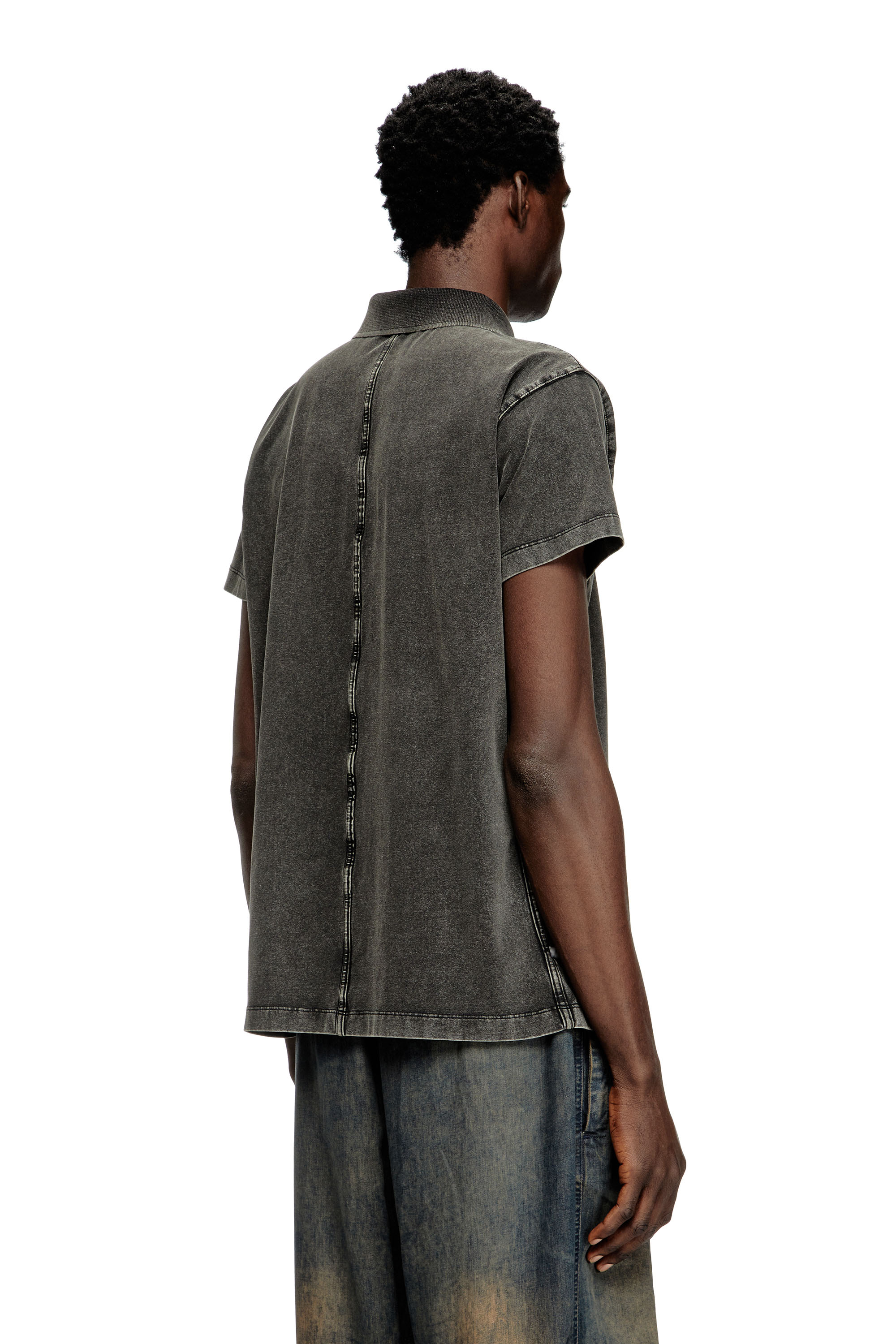 Diesel - T-NOMELY, Polo en jersey effet denim Homme in Noir - 2