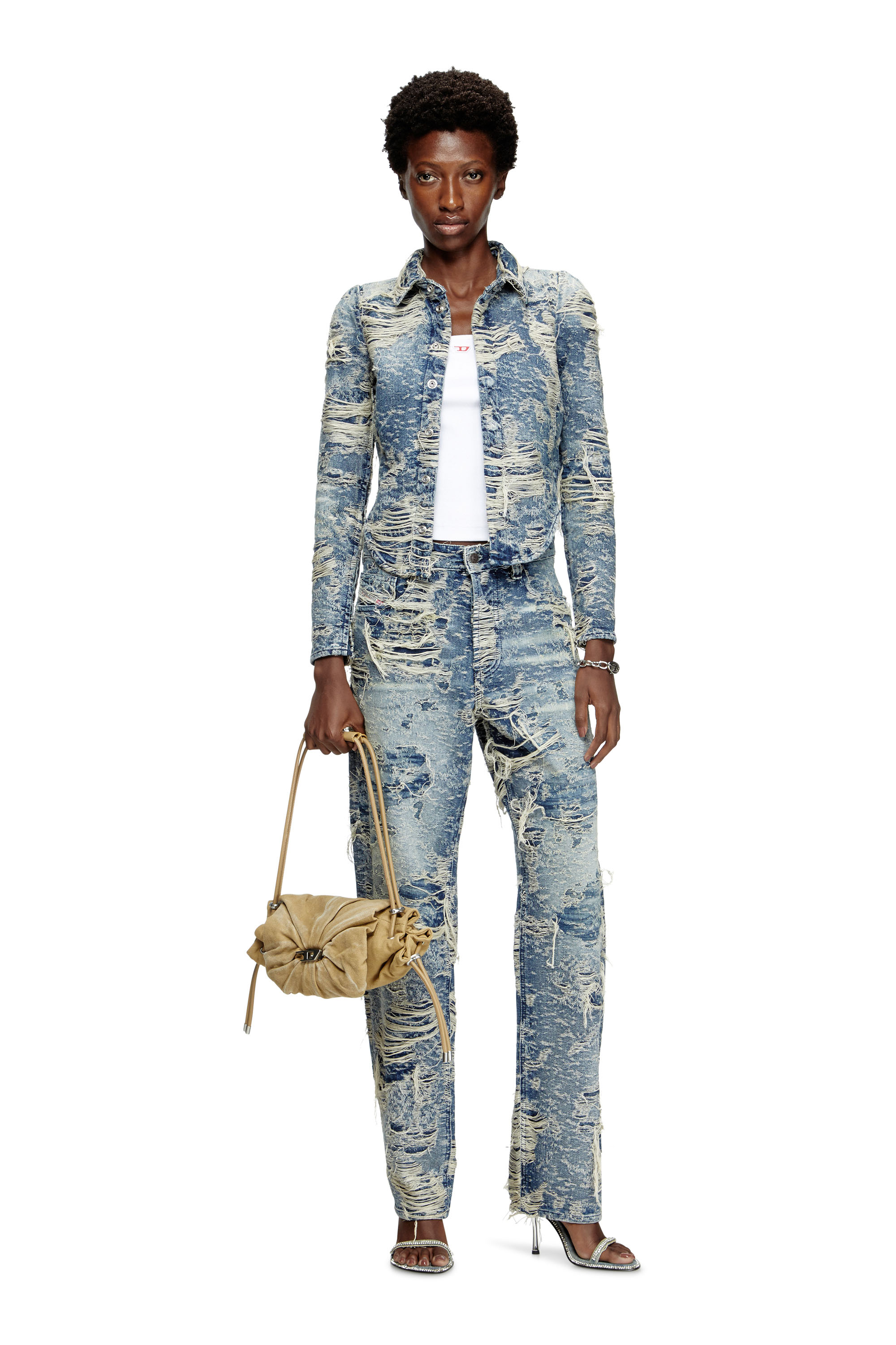 Diesel - DE-MADELINE-FSG, Chemise en denim jacquard avec fils flottants Femme in Bleu - 2