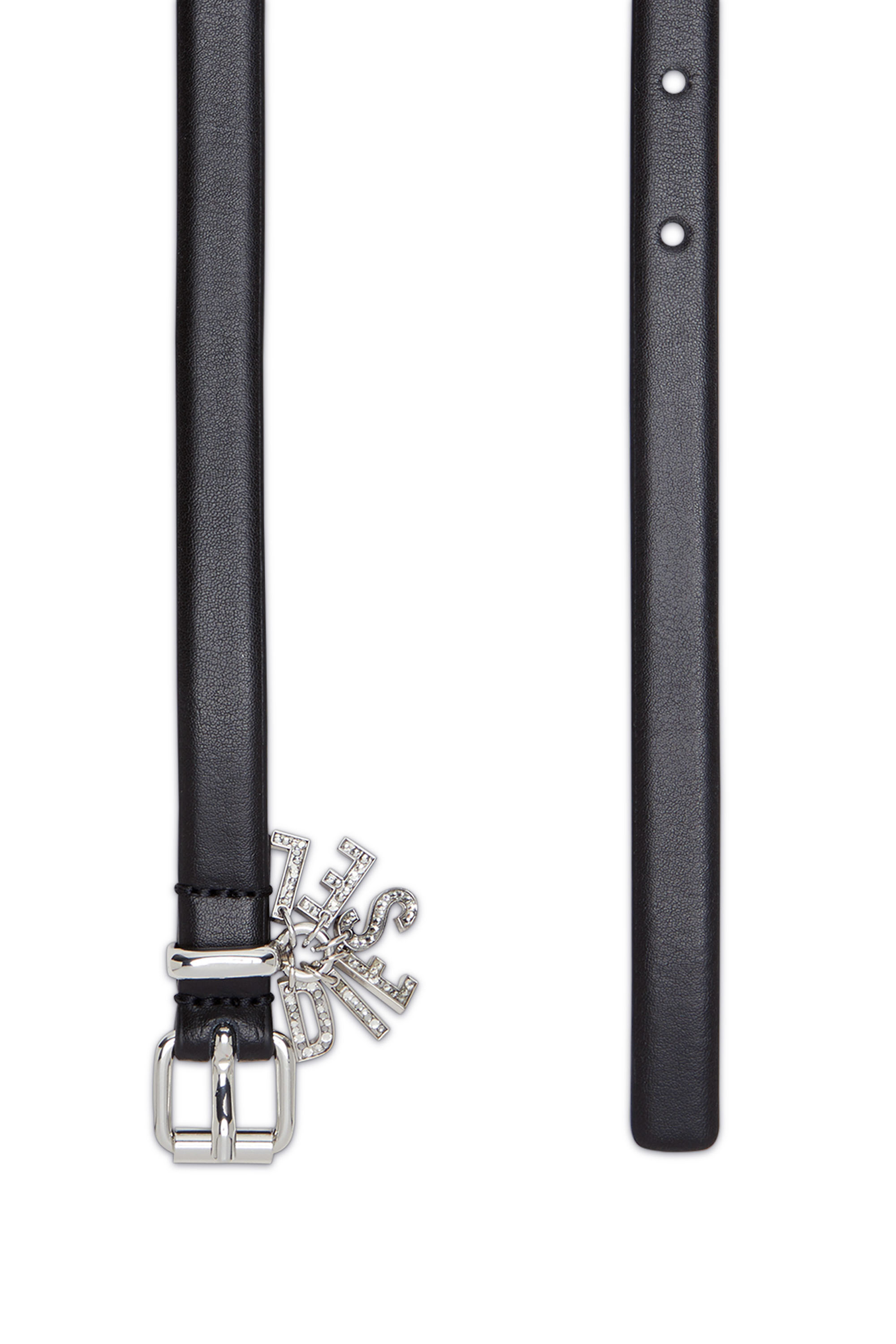 Diesel - B-CHARM-LOOP, Ceinture en cuir avec breloques à logo en cristaux Femme in Noir - 2